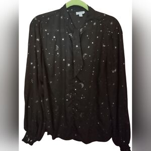 Unique Vintage Starry Night Blouse, 1X (Size 16)